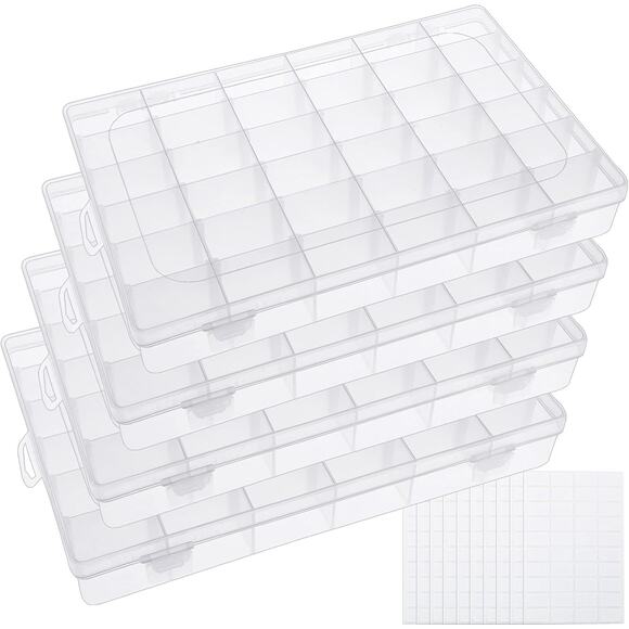 4 Pack 36 Grids Clear Plastic Organizer Box with Adjustable Dividers New - Picture 1 of 14